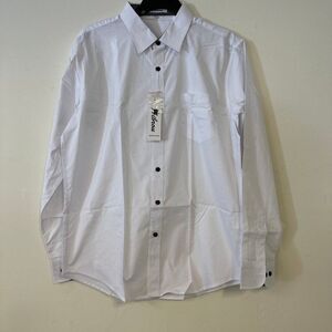 Mens White Button Up Dress Shirt White 98% Cotton Top NWT Medium